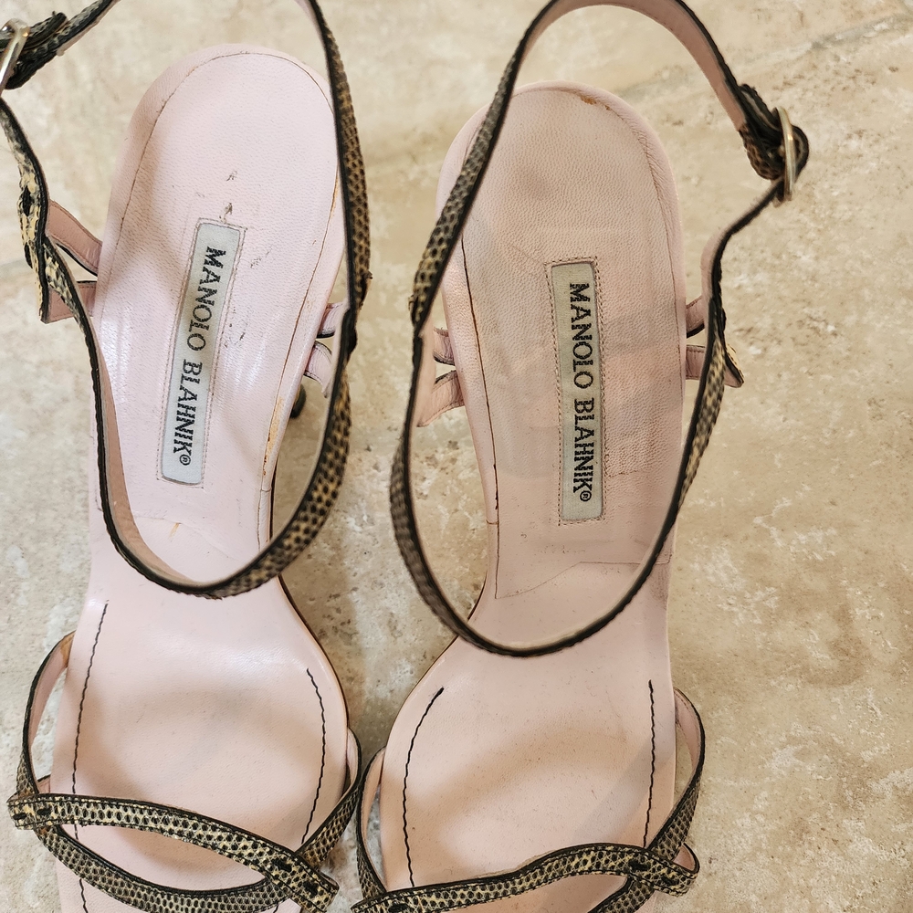 Manolo Blahnik Python Snakeskin Strappy Heels Bla… - image 4